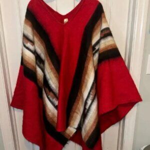 Alpaca Made in Peru Poncho red Aztec pattern